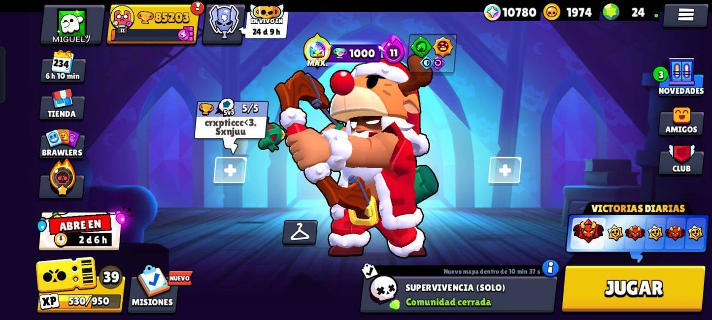027 BRAWL CON 85203 COPAS! 72 BRAWLERS CON HIPERCARGA! 14 CARTAS CON FUERZA MÁXIMA! MUCHOS GADGETS! 10780 GEMAS ESTELARES! 5 SKINS LEGENDARIAS! (2999 MX) @everyone