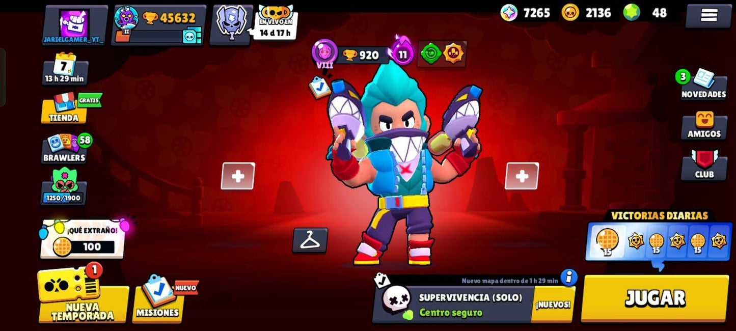 050 BRAWL! CON 45632 COPAS! 90/96 BRAWLERS DESBLOQUEADOS!!! 23 BRAWLERS CON HIPERCARGA!! Y 6 BRAWLERS CON FUERZA MÁXIMA! 3 ASPECTOS LEGENDARIOS! 4 ASPECTOS DE HIPERCARGA! GADGETS Y HABILIDADES ESTELARES!! (949 MX) @everyone