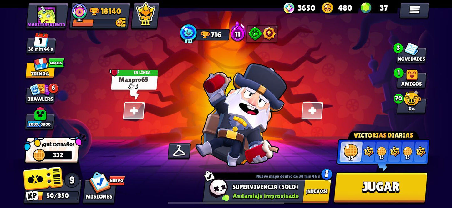 53 BRAWL! CUENTA BUENÍSIMA PARA EMPEZAR CON 18140 COPAS! 5 BRAWLERS CON HIPERCARGA! 11 BRAWLERS CON FUERZA MÁXIMA! 1 ASPECTOS LEGENDARIO! 65/96 BRAWLERS ADQUIRIDOS! (399mx) @everyone