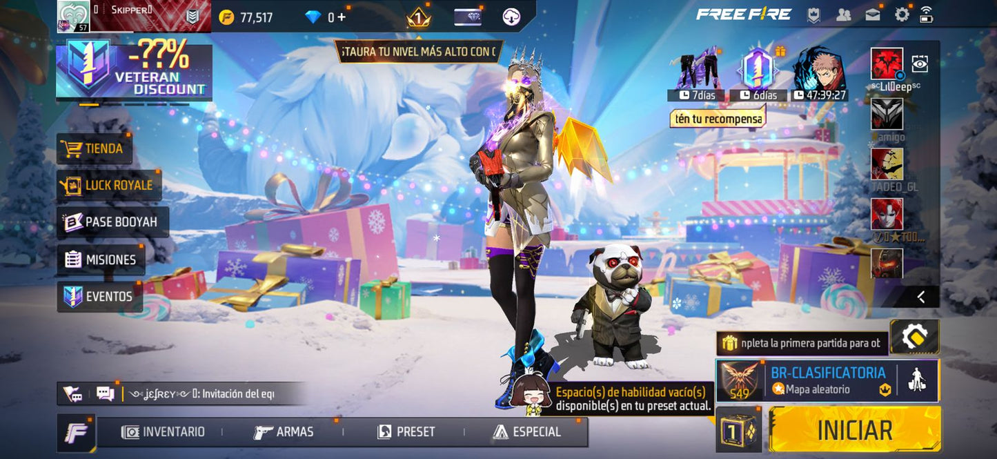 167 FREE FIRE! 5 EVOLUTIVAS A BUEN NIVEL!! MAS DE 100 PECHOS!! CR7, YING YANG BLACK! ROPA DE CUBO Y EVENTOS!! PANTUFLAS, PERFECTAS PARA COMBINAR CON TODO!! REGIÓN: EEUU (799mx) @everyone