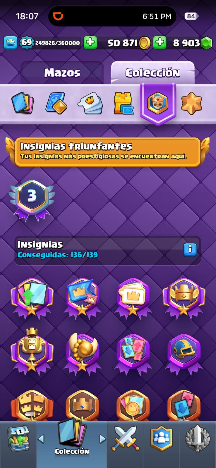549 CLASH! MINI GRIAL! 11,500 COPAS! LIGA 1 COMPETITIVA! 12 CARTAS AL 16 MAX! 7 CARTAS AL 15! 20 CARTAS AL 14! 2 HÉROES! 19 CARTAS EVOLUTIVAS! 163 EMOTES MUY BUENOS! 19 TORRES! INSIGNIA DE 3 AÑOS! (1299mx @everyone