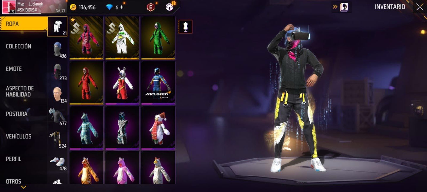 CUENTA CON 676 PECHOS, 14 EVOLUTIVAS 4 EVOS A NIVEL FULL, TRAJES DE DINOS, CRIMINAL VERDE Y ROJO, BARBA DEL VIEJO, CUELLO DE TORTUGA NEGRO, ANGELICALES DORADOS Y AZULES CUENTA CON UN MONTÓN DE EVOS REYES MUY BUENA REGIÓN: SUR