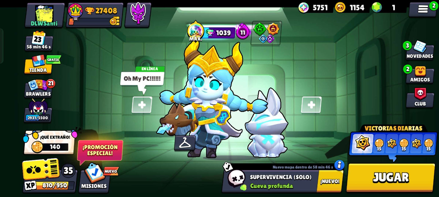 56 CUENTA BRAWL CUENTA CON COPAS 27408! 83/96 BRAWLERS DESBLOQUEADOS! 17 BRAWLERS CON HIPERCARGA! 7 BRAWLERS CON FUERZA MÁXIMA! 1 ASPECTO LEGENDARIO Y UN ASPECTO DE HIPERCARGA! (549 MX) @everyone