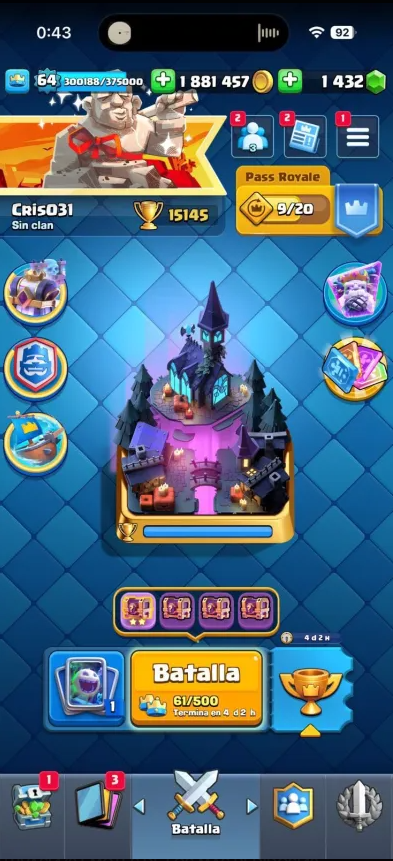 225 GRIAL DE CLASH DE LOS MÁS BUSCADOS! 15 145 COPAS! LIGA 4 COMPETITIVA! 46 CARTAS AL 15 ÉLITES! 62 CARTAS AL 14! 20 CARTAS EVOLUTIVAS! 173 EMOTES DE LOS MÁS PEDIDOS! 18 TORRES! +1M DE MONEDAS Y 1432 GEMAS! 🔥 (5499mx)@everyone