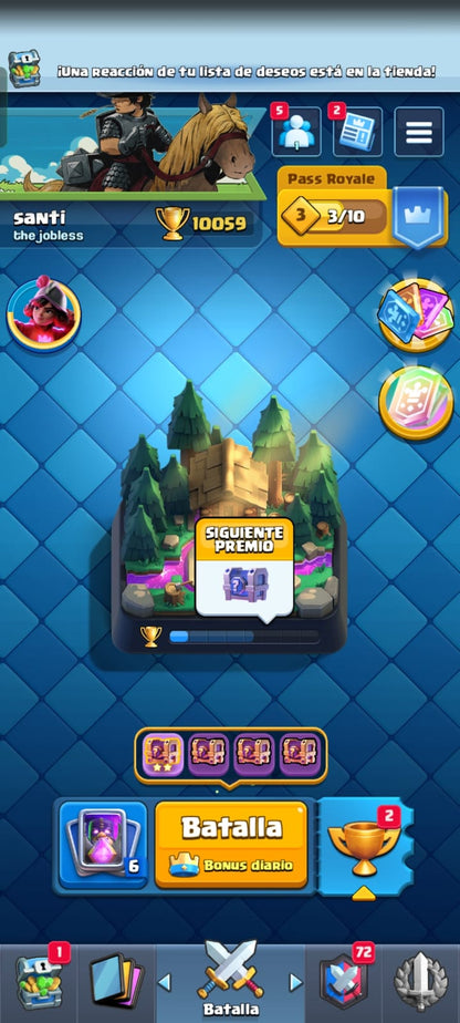 495 CLASH! 10059 COPAS! 2 CARTAS AL NIVEL 16! 10 CARTAS AL NIVEL 15! 19 CARTAS AL NIVEL 14! 13 CARTAS HÉROES DESBLOQUEADAS! 104 EMOTES DE LOS MAS PEDIDOS! 18 TORRES! INSIGNIA DE 5 AÑOS!! (799 MX) @everyone