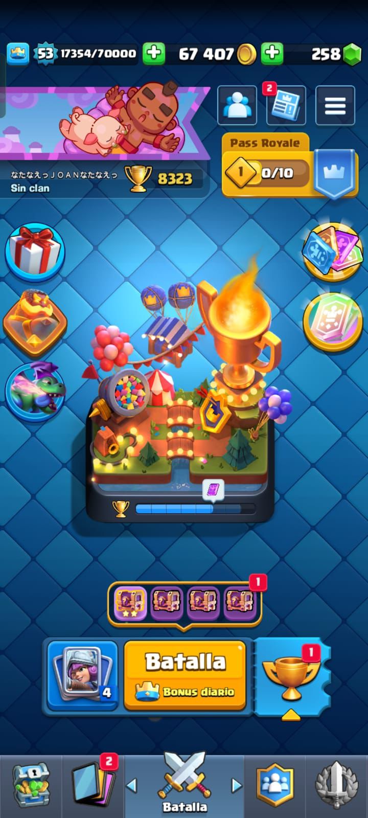 478 CLASH! 8323 COPAS! 3 CARTAS AL NIVEL 15! 32 CARTAS AL NIVEL 14! 2 CARTAS EVOLUTIVAS CONSEGUIDAS! 95 EMOTES! 10 TORRES! INSIGNIA DE 9 AÑOS! (799 MX) @everyone