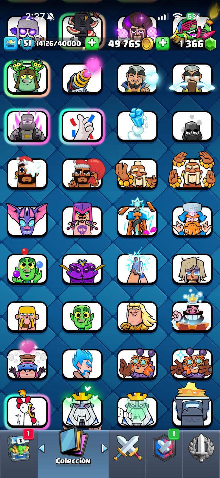 473 CLASH! 10,568 COPAS! 1 CARTA AL 16 MAX! 4 CARTAS AL 15! 8 CARTAS AL 14! 1 HÉROE! 5 CARTAS EVOLUTIVAS! 34 EMOTES BUENOS! 2 TORRES! INSIGNIA OG DE 9 AÑOS! +1M EN MONEDAS! (549 MX) @everyone