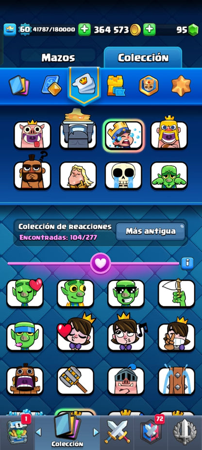 495 CLASH! 10059 COPAS! 2 CARTAS AL NIVEL 16! 10 CARTAS AL NIVEL 15! 19 CARTAS AL NIVEL 14! 13 CARTAS HÉROES DESBLOQUEADAS! 104 EMOTES DE LOS MAS PEDIDOS! 18 TORRES! INSIGNIA DE 5 AÑOS!! (799 MX) @everyone