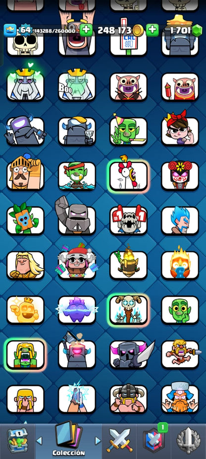 493 CLASH! CUENTA CON 10341 COPAS! 5 CARTAS AL NIVEL 16! 12 CARTAS AL NIVEL 15! 32 CARTAS AL NIVEL 14! 141 EMOTES! 10 TORRES! INSIGNIA DE 4 AÑOS! (1149 MX) @everyone