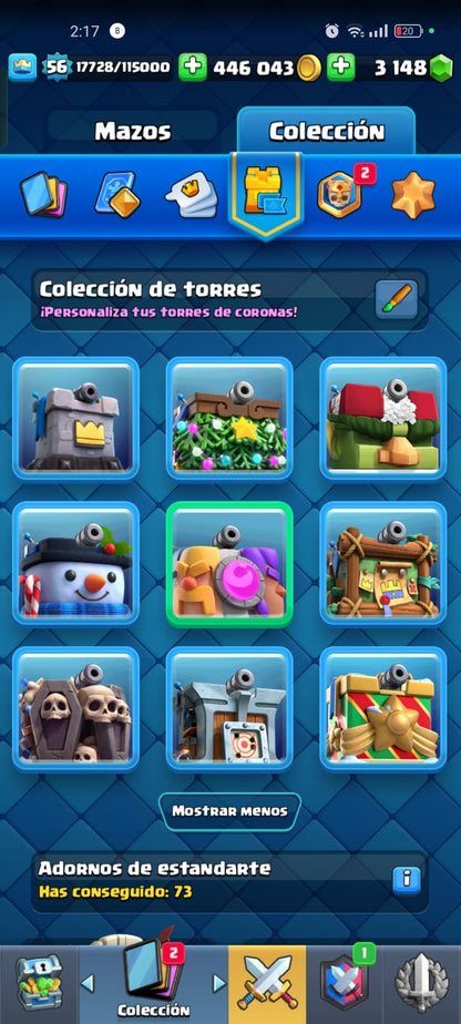 494 CLASH! CUENTA CON 10586 COPAS! 11 CARTAS AL NIVEL 15! 20 CARTAS AL NIVEL 14! UNA CARTA HÉROE! 11 CARTAS EVOLUTIVAS DESBLOQUEADAS! 91 EMOTES! 9 TORRES! INSIGNIA DE 4 AÑOOS! (749 MX) @everyone
