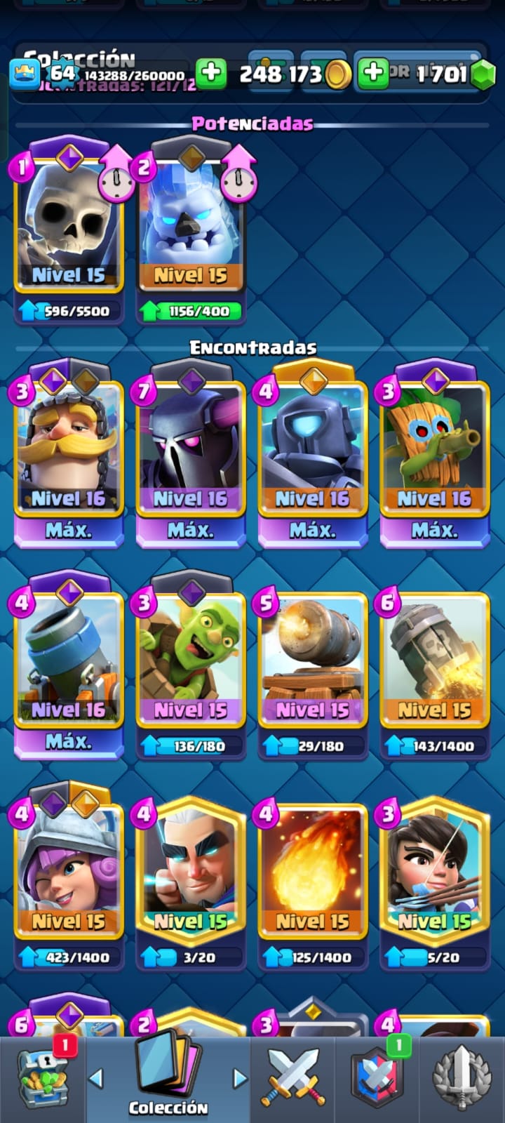 493 CLASH! CUENTA CON 10341 COPAS! 5 CARTAS AL NIVEL 16! 12 CARTAS AL NIVEL 15! 32 CARTAS AL NIVEL 14! 141 EMOTES! 10 TORRES! INSIGNIA DE 4 AÑOS! (1149 MX) @everyone