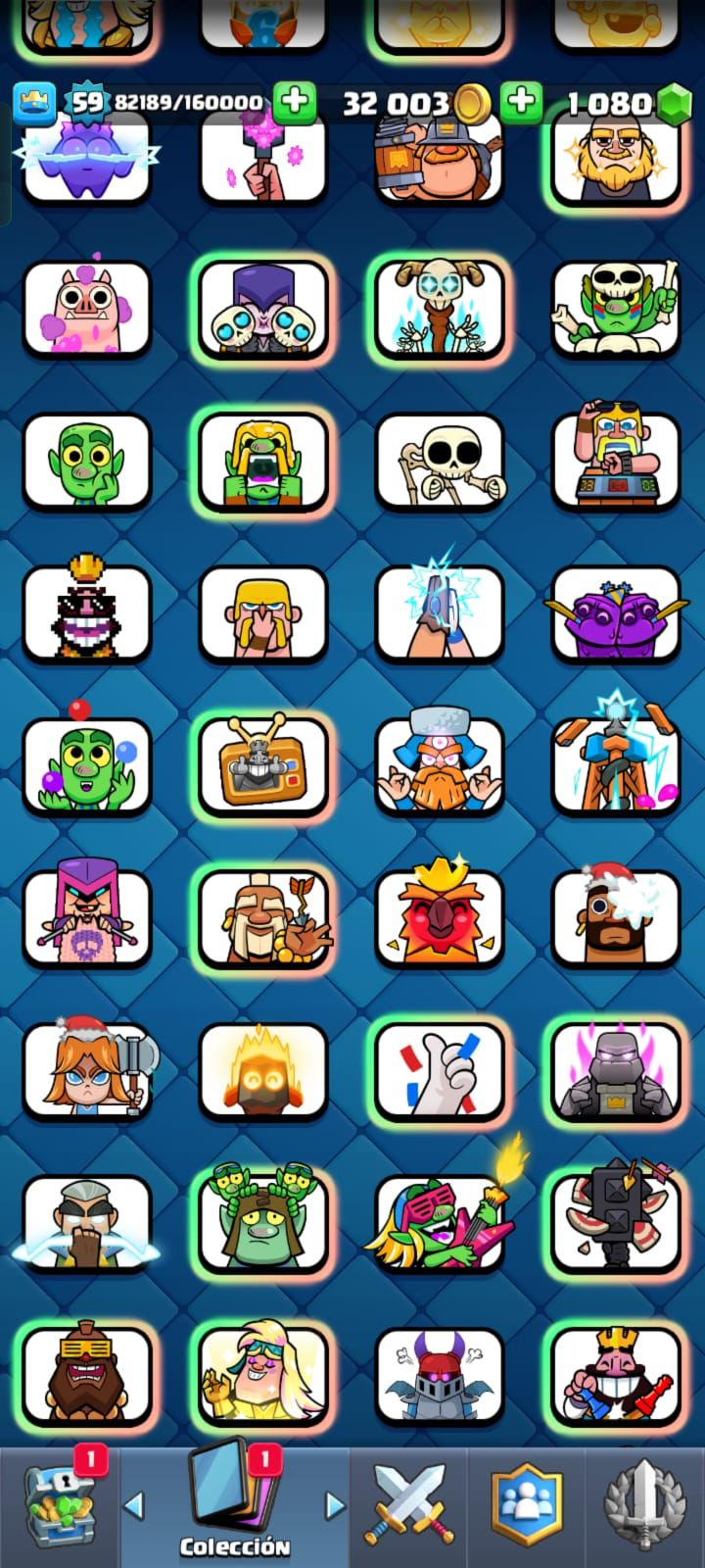 477 CLASH! CON 8623 COPAS! 1 CARTAS AL NIVEL16! 12 CARTAS AL NIVEL 15! 46 CARTAS AL NIVEL 14! 14 CARTAS EVOLUTIVAS CONSEGUIDAS! 129 EMOTES! 22 TORRES! INSIGNIA DE 8 AÑOS! (1399 MX) @everyone