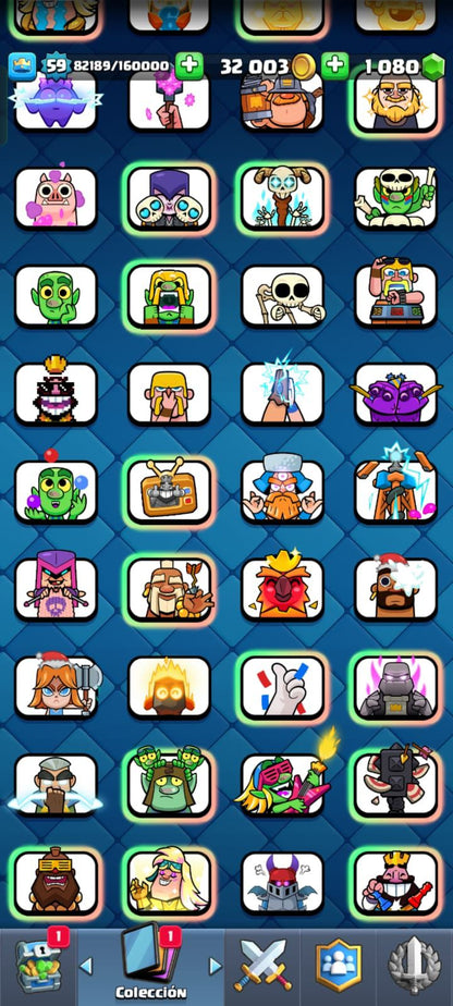 477 CLASH! CON 8623 COPAS! 1 CARTAS AL NIVEL16! 12 CARTAS AL NIVEL 15! 46 CARTAS AL NIVEL 14! 14 CARTAS EVOLUTIVAS CONSEGUIDAS! 129 EMOTES! 22 TORRES! INSIGNIA DE 8 AÑOS! (1399 MX) @everyone