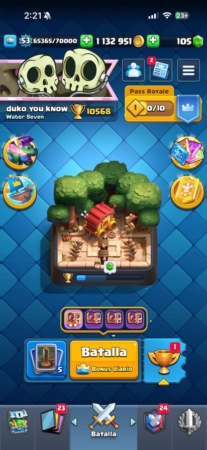 473 CLASH! 10,568 COPAS! 1 CARTA AL 16 MAX! 4 CARTAS AL 15! 8 CARTAS AL 14! 1 HÉROE! 5 CARTAS EVOLUTIVAS! 34 EMOTES BUENOS! 2 TORRES! INSIGNIA OG DE 9 AÑOS! +1M EN MONEDAS! (549 MX) @everyone