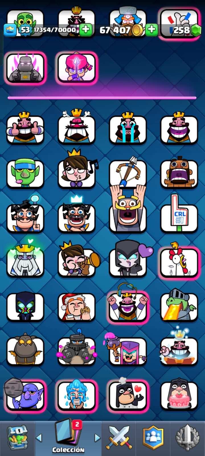 478 CLASH! 8323 COPAS! 3 CARTAS AL NIVEL 15! 32 CARTAS AL NIVEL 14! 2 CARTAS EVOLUTIVAS CONSEGUIDAS! 95 EMOTES! 10 TORRES! INSIGNIA DE 9 AÑOS! (799 MX) @everyone