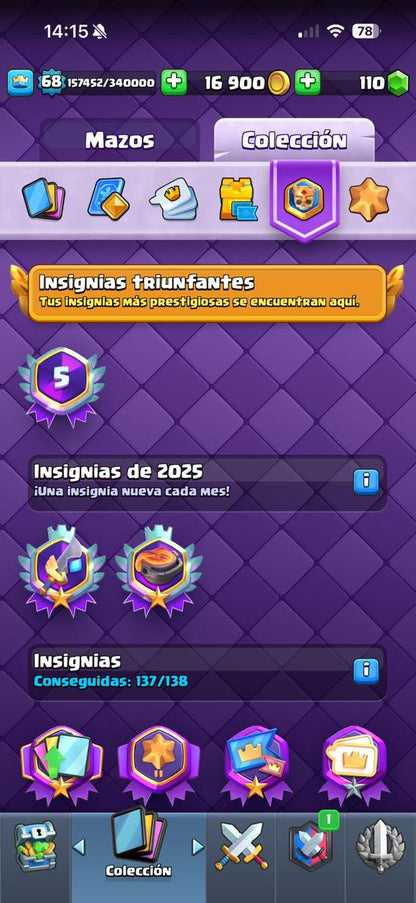303 CLASH! MEGA GRIAL! 15,135 COPAS! LIGA COMPETITIVA 7! 2 CARTAS AL 16 MAX! 40 CARTAS AL 15! 51 CARTAS AL 14! 125 EMOTES BUENISIMOS INCLUYENDO OG! 12 TORRES! INSIGNIA DE 5 AÑOS! (2399mx) @everyone 🔥