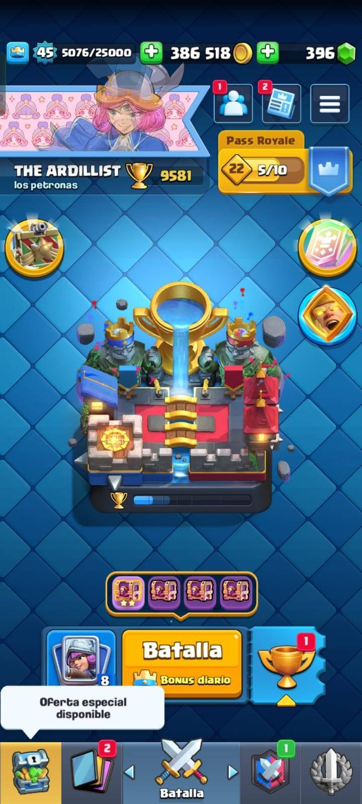 340 CLASH! CUENTITA CON 9581 COPAS! 1 CARTA AL NIVEL 15! 13 CARTAS AL NIVEL 14! 1 EVOLUTIVA Y 1 CARTA HÉROE DESBLOQUEADAS! 63 EMOTES! INSIGNIA DE 9 AÑOS! ADEMAAAS TRAE UNA DE BRAWL CON 38186 COPAS! 32 BRAWLERS CON HIPERCARGA! 4 BRAWLERS CON FUERZA...