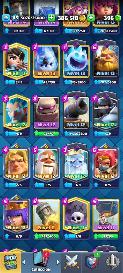 340 CLASH! CUENTITA CON 9581 COPAS! 1 CARTA AL NIVEL 15! 13 CARTAS AL NIVEL 14! 1 EVOLUTIVA Y 1 CARTA HÉROE DESBLOQUEADAS! 63 EMOTES! INSIGNIA DE 9 AÑOS! ADEMAAAS TRAE UNA DE BRAWL CON 38186 COPAS! 32 BRAWLERS CON HIPERCARGA! 4 BRAWLERS CON FUERZA...