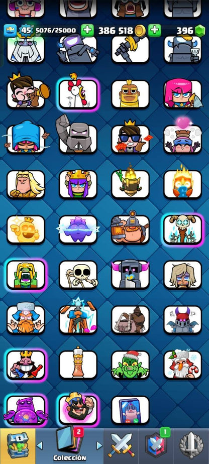 340 CLASH! CUENTITA CON 9581 COPAS! 1 CARTA AL NIVEL 15! 13 CARTAS AL NIVEL 14! 1 EVOLUTIVA Y 1 CARTA HÉROE DESBLOQUEADAS! 63 EMOTES! INSIGNIA DE 9 AÑOS! ADEMAAAS TRAE UNA DE BRAWL CON 38186 COPAS! 32 BRAWLERS CON HIPERCARGA! 4 BRAWLERS CON FUERZA...