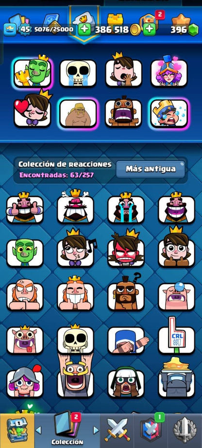 340 CLASH! CUENTITA CON 9581 COPAS! 1 CARTA AL NIVEL 15! 13 CARTAS AL NIVEL 14! 1 EVOLUTIVA Y 1 CARTA HÉROE DESBLOQUEADAS! 63 EMOTES! INSIGNIA DE 9 AÑOS! ADEMAAAS TRAE UNA DE BRAWL CON 38186 COPAS! 32 BRAWLERS CON HIPERCARGA! 4 BRAWLERS CON FUERZA...