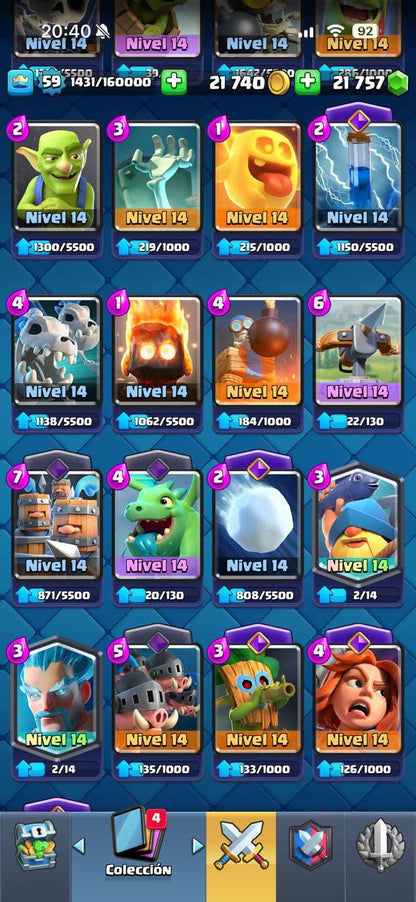410 CLASH! MINI GRIAL! 9,013 COPAS! 9 CARTAS AL 15! 90 CARTAS AL 14! 2 HÉROES! 22 CARTAS EVOLUTIVAS! 110 EMOTES MUY BUENOS! 9 TORRES! INSIGNIA DE 4 AÑOS! +21K GEMAS! (2499mx) @everyone