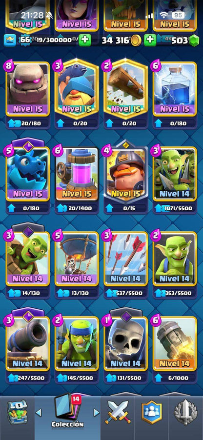 416 CLASH! MINI GRIAL! 10,530 COPAS! LIGA 2 COMPETITIVA! 4 CARTAS AL 16 MAX! 19 CARTAS AL 15! 49 CARTAS AL 14! 2 HÉROES! 27 CARTAS EVOLUTIVAS! 133 EMOTES MUY PEDIDOS Y EXCLUSIVOS! 23 TORRES! INSIGNIA DE 4 AÑOS! (1899mx) @everyone