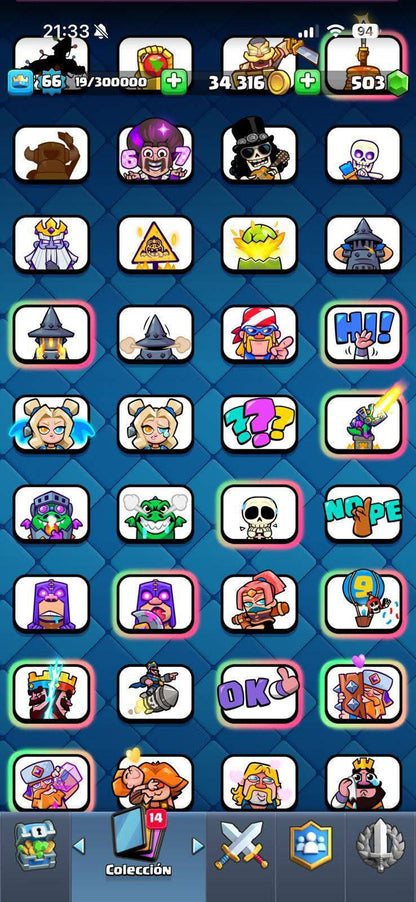 416 CLASH! MINI GRIAL! 10,530 COPAS! LIGA 2 COMPETITIVA! 4 CARTAS AL 16 MAX! 19 CARTAS AL 15! 49 CARTAS AL 14! 2 HÉROES! 27 CARTAS EVOLUTIVAS! 133 EMOTES MUY PEDIDOS Y EXCLUSIVOS! 23 TORRES! INSIGNIA DE 4 AÑOS! (1899mx) @everyone