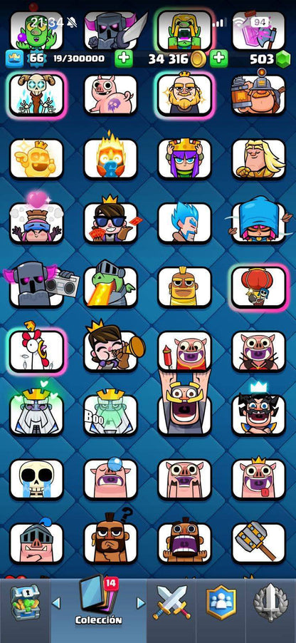 416 CLASH! MINI GRIAL! 10,530 COPAS! LIGA 2 COMPETITIVA! 4 CARTAS AL 16 MAX! 19 CARTAS AL 15! 49 CARTAS AL 14! 2 HÉROES! 27 CARTAS EVOLUTIVAS! 133 EMOTES MUY PEDIDOS Y EXCLUSIVOS! 23 TORRES! INSIGNIA DE 4 AÑOS! (1899mx) @everyone