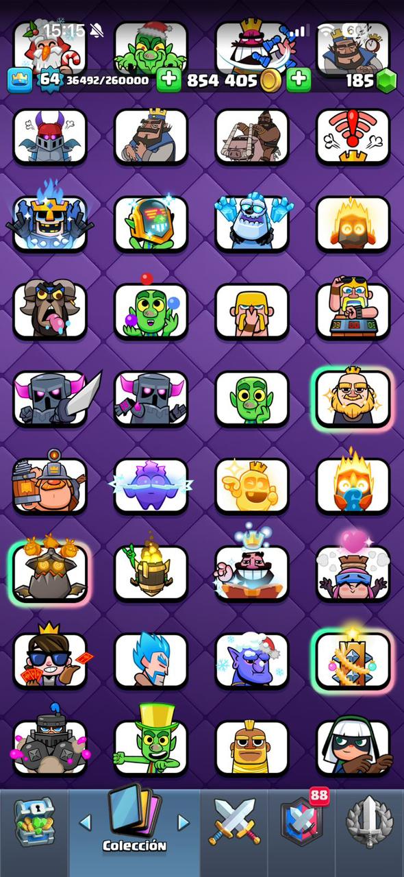 422 CLASH! CUENTA HERMOSA! 10,696 COPAS! LIGA 1 COMPETITIVA! 4 CARTA AL 16 MAX! 12 CARTAS AL 15! 32 CARTAS AL 14! 1 HÉROE! 16 CARTAS EVOLUTIVAS! 121 EMOTES EXCLUSIVOS! 11 TORRES! INSIGNIA DE 8 AÑOS! +800K MONEDAS! (1249mx) @everyone