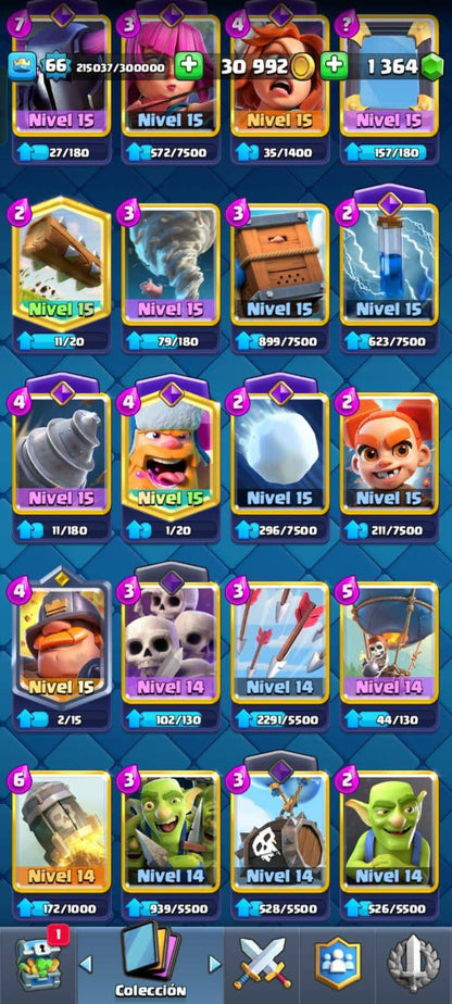 428 CLASH! CUENTA CON 11612 COPAS! 5 CARTAS AL NIVEL 16! 20 CARTAS AL NIVEL 15! 61 CARTAS AL NIVEL 14! 1 CARTA HÉROE! 23 CARTAS CON EVOLUTIVAS! 180 EMOTES! 21 TORRES! MUCHÍSIMOS BANNERS EXCLUSIVOS DE PASES!! INSIGNIA DE 5 AÑOS! (1799mx) @everyone