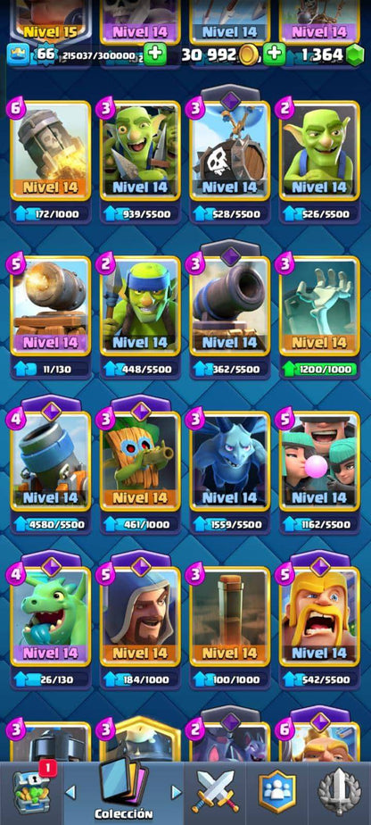 428 CLASH! CUENTA CON 11612 COPAS! 5 CARTAS AL NIVEL 16! 20 CARTAS AL NIVEL 15! 61 CARTAS AL NIVEL 14! 1 CARTA HÉROE! 23 CARTAS CON EVOLUTIVAS! 180 EMOTES! 21 TORRES! MUCHÍSIMOS BANNERS EXCLUSIVOS DE PASES!! INSIGNIA DE 5 AÑOS! (1799mx) @everyone