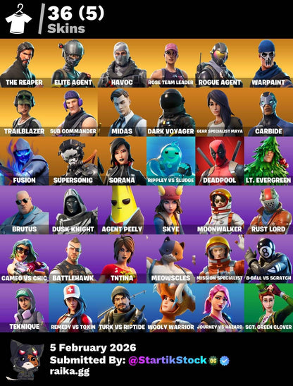 STW! TOMA LA L! ELITE! HAVOC! ROGUE AGENT! TWITCH SKIN! SUB-COMMANDER! DARK VOYAGER! CARBIDE! DEADPOOL! MOONWALKER! RUST LORD! (749 MX) @everyone