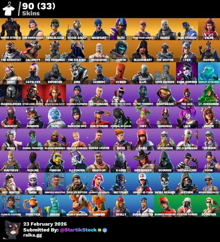 OMEGA RGB! STW!  SUB-COMMANDER! TWITCH SKIN! ROGUE AGENT! DERIVA! HAVOC! POINT PATROLLER! VALOR CALAMITY! THE ICE KING! RAGNAROK! LYNX! MANDALORIAN! SKINS MARVEL! PICO REAPER! (849 MX) @everyone