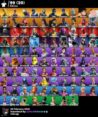 MIDAS DORADO! STW! ROGUE AGENT! FIXER! GOKU! PETER GRIFIN! RED KNIGHT! SKIN FUNDADOR! LARA CROFT! MANDALORIAN! PASE MARVEL! SPIDERMAN! DEADPOOL! IDOLS! DC! HAVEN! SKYE! JULES! VINCULABLE A TODO! 100 SKINS! (879 MX) @everyone