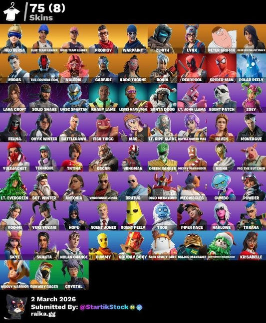 NEO VERSA! LARA CROFT! JELTY! STW! ZENITH! LYNX! PETER GRIFIN! SKIN FUNDADOR! CARBIDE! DEADPOOL! SPIDERMAN! IDOLS! HOPE! HAVEN! (749 MX) @everyone