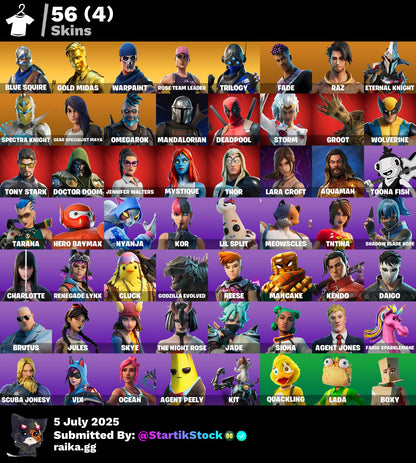 [PC] 56 skins | OG STW | Blue Squire | Gold Midas | Trilogy | Fade | Raz | Eternal Knight | Spectra Knight | Gear Specialist Maya | Omegarok | 1050 VB