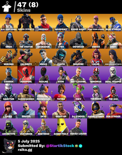 [PC] 47 skins | OG STW | Blue Team Leader | Omega (stage 5) | Prodigy | Rogue Agent | Blue Striker | Omen | The Visitor | Ragnarok | Lynx | Enforcer | 220 VB