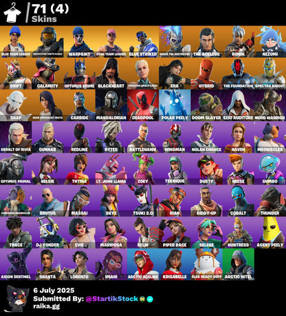 [PC] 71 skins | OG STW | Blue Team Leader | Master Chief (Matte Black) | Blue Striker | Renzo the Destroyer | The Ageless | Ronin | Nezumi | Drift | 1105 VB
