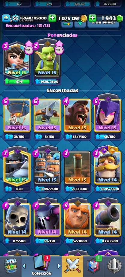 505 CLASH! CUENTA CON 10166 COPAS! 9 CARTAS AL NIVEL 15! 26 CARTAS AL NIVEL 14! 1 CARTA HÉROE DESBLOQUEADA! 15 CARTAS EVOLUTIVAS! 114 EMOTES! 11 TORRES! (799 MX) @everyone