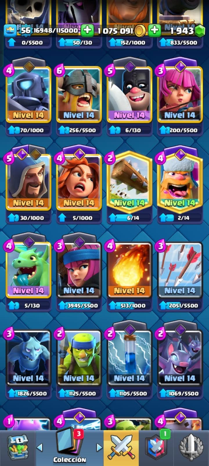 505 CLASH! CUENTA CON 10166 COPAS! 9 CARTAS AL NIVEL 15! 26 CARTAS AL NIVEL 14! 1 CARTA HÉROE DESBLOQUEADA! 15 CARTAS EVOLUTIVAS! 114 EMOTES! 11 TORRES! (799 MX) @everyone