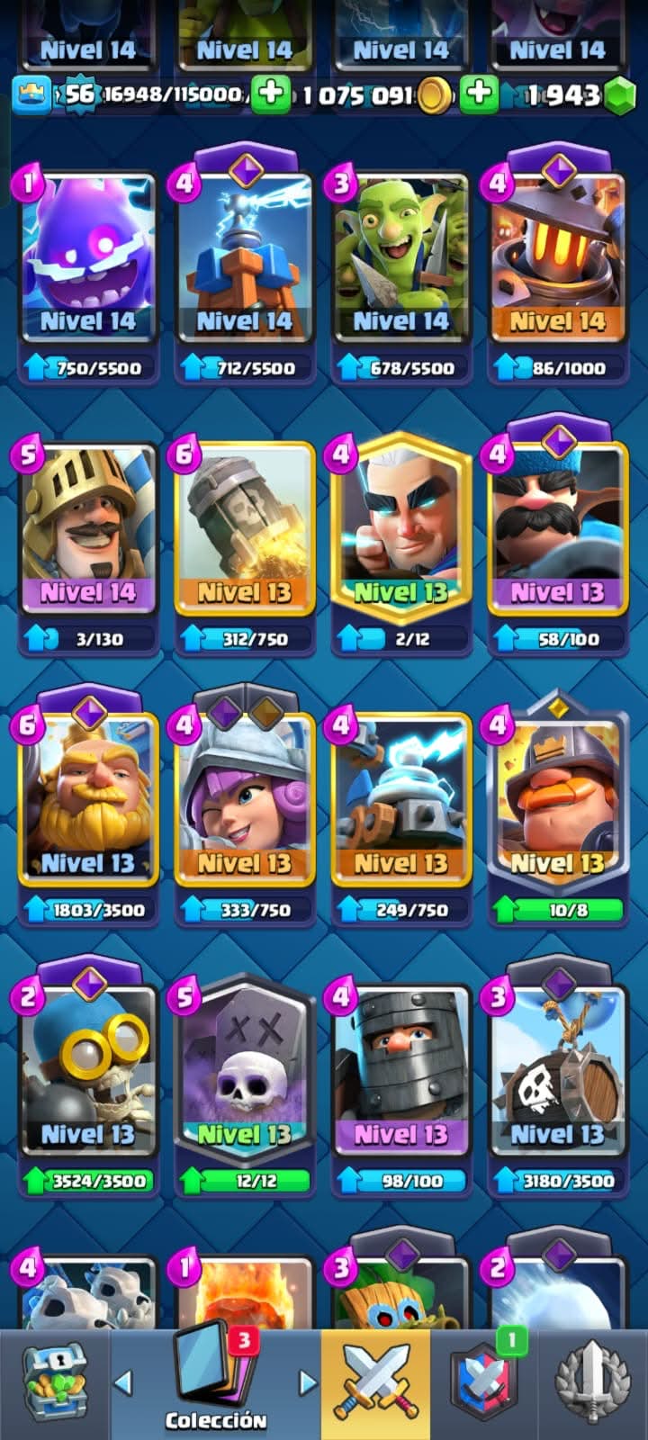 505 CLASH! CUENTA CON 10166 COPAS! 9 CARTAS AL NIVEL 15! 26 CARTAS AL NIVEL 14! 1 CARTA HÉROE DESBLOQUEADA! 15 CARTAS EVOLUTIVAS! 114 EMOTES! 11 TORRES! (799 MX) @everyone