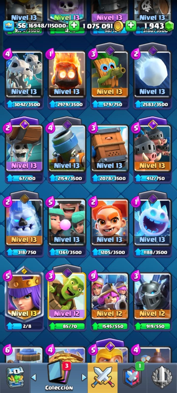 505 CLASH! CUENTA CON 10166 COPAS! 9 CARTAS AL NIVEL 15! 26 CARTAS AL NIVEL 14! 1 CARTA HÉROE DESBLOQUEADA! 15 CARTAS EVOLUTIVAS! 114 EMOTES! 11 TORRES! (799 MX) @everyone
