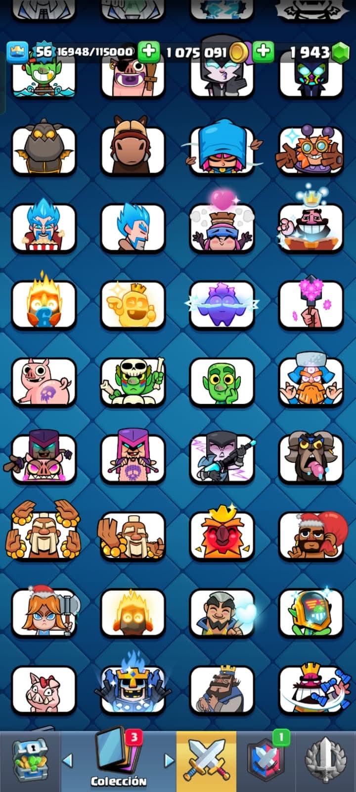 505 CLASH! CUENTA CON 10166 COPAS! 9 CARTAS AL NIVEL 15! 26 CARTAS AL NIVEL 14! 1 CARTA HÉROE DESBLOQUEADA! 15 CARTAS EVOLUTIVAS! 114 EMOTES! 11 TORRES! (799 MX) @everyone
