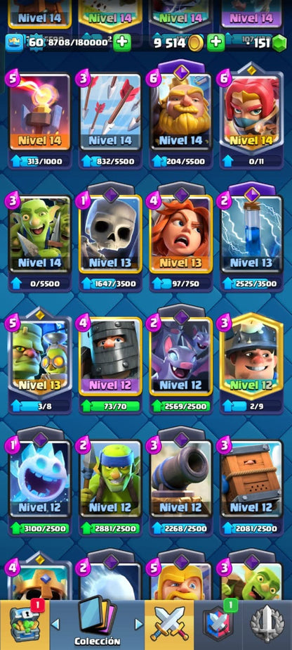 516 CLASH! CUENTA CON 10298 COPAS! 4 CARTAS AL NIVEL 16! 3 CARTAS AL NIVEL 15! 12 CARTAS AL NIVEL 14! 2 CARTAS HÉROES! 10 CARTAS CON EVOLUTIVAS! 51 EMOTEEES! 6 TORRES! INSIGNIA DE 4 AÑOS!!! (949 MX) @everyone