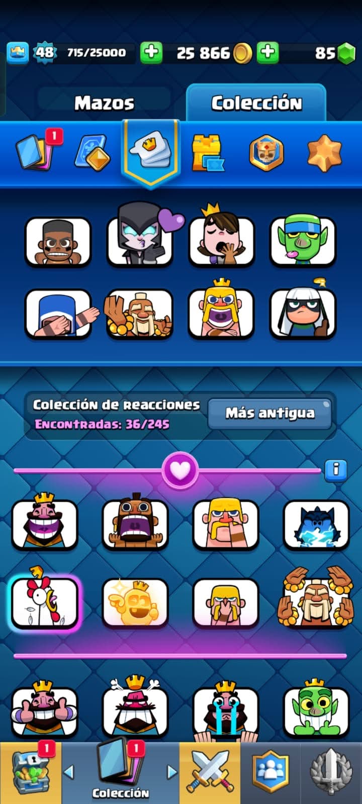 517 CLASH! CUENTA CON 0975 COPAS! 4 CARTAS AL NIVEL 15! 9 CARTAS AL NIVEL 14! 2 CARTAS CON EVOLUTIVAS!! 36 EMOTES! 2 TORRES! INSIGNIA DE 6 AÑOTES! (549 MX) @everyone