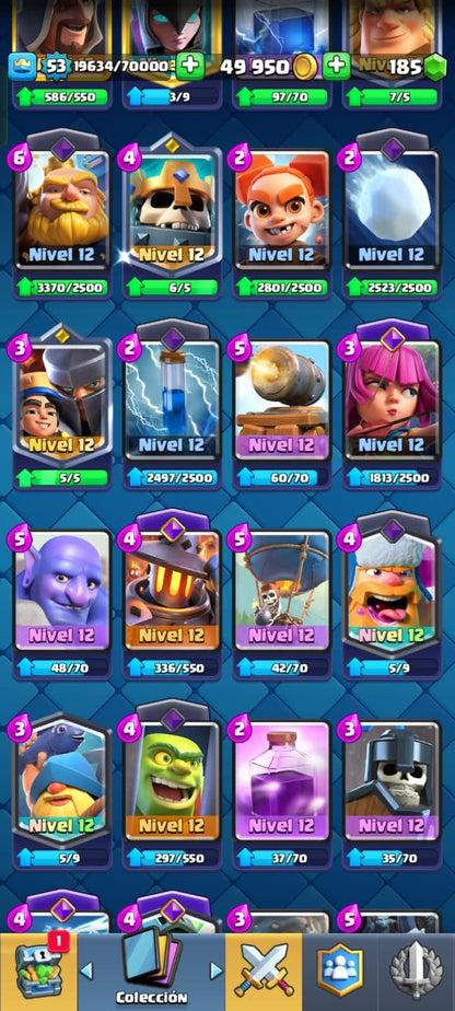 518 CLASH! CUENTA CON 10093 COPAS! 6 CARTAS AL NIVEL 15! 7 CARTAS AL NIVEL 14! 15 CARTAS CON EVOLUTIVAS! 77 EMOTES!  10 TORRES! INSIGNIA DE 3 AÑOS! (499 MX) @everyone