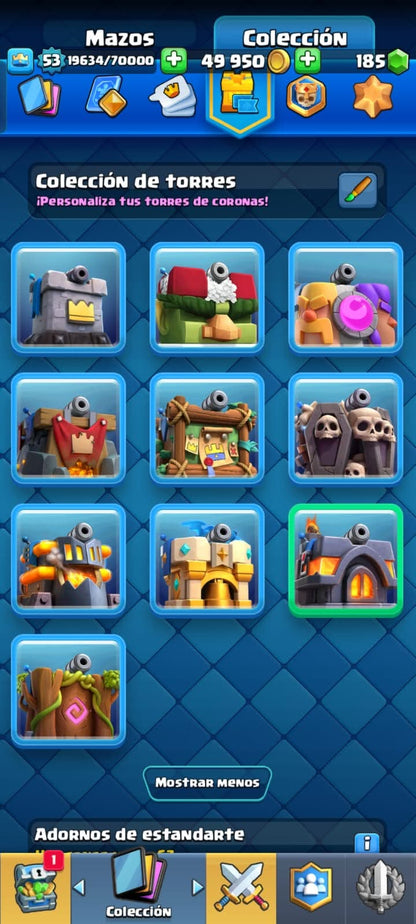 518 CLASH! CUENTA CON 10093 COPAS! 6 CARTAS AL NIVEL 15! 7 CARTAS AL NIVEL 14! 15 CARTAS CON EVOLUTIVAS! 77 EMOTES!  10 TORRES! INSIGNIA DE 3 AÑOS! (499 MX) @everyone