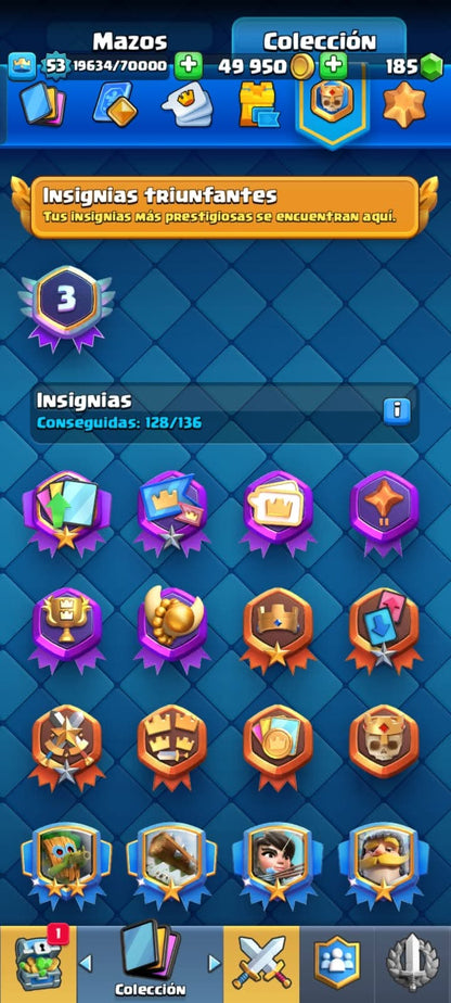 518 CLASH! CUENTA CON 10093 COPAS! 6 CARTAS AL NIVEL 15! 7 CARTAS AL NIVEL 14! 15 CARTAS CON EVOLUTIVAS! 77 EMOTES!  10 TORRES! INSIGNIA DE 3 AÑOS! (499 MX) @everyone