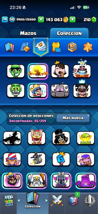 509 CLASH! 10,664 COPAS! 4 CARTAS AL 15! 8 CARTAS AL 14! 2 HÉROES! 7 CARTAS EVOLUTIVAS! 55 EMOTES MUY BUENOS! 4 TORRES! INSIGNIA DE 2 AÑOS! (449mx) @everyone