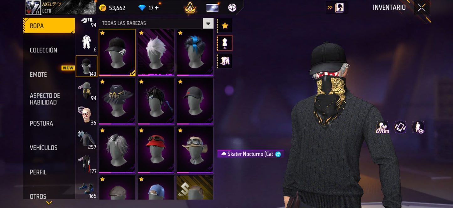 270 FREE FIRE!! CUENTA CON 6 EVOS Y BUENAS ARMAS DE INCUBADORA!! MÁS DE 250 PECHOS!! ROPA MOXTA! CUELLO DE TORTUGA! PLAYERAS DE FUTBOL! J.BALVIN! MUCHA ROPA DE EVENTOS!! ANGELICALES Y PUÑOS!! PERFECTA PARA COMBINAR CON TODO!! REGIÓN: EEUU (1599mx)...